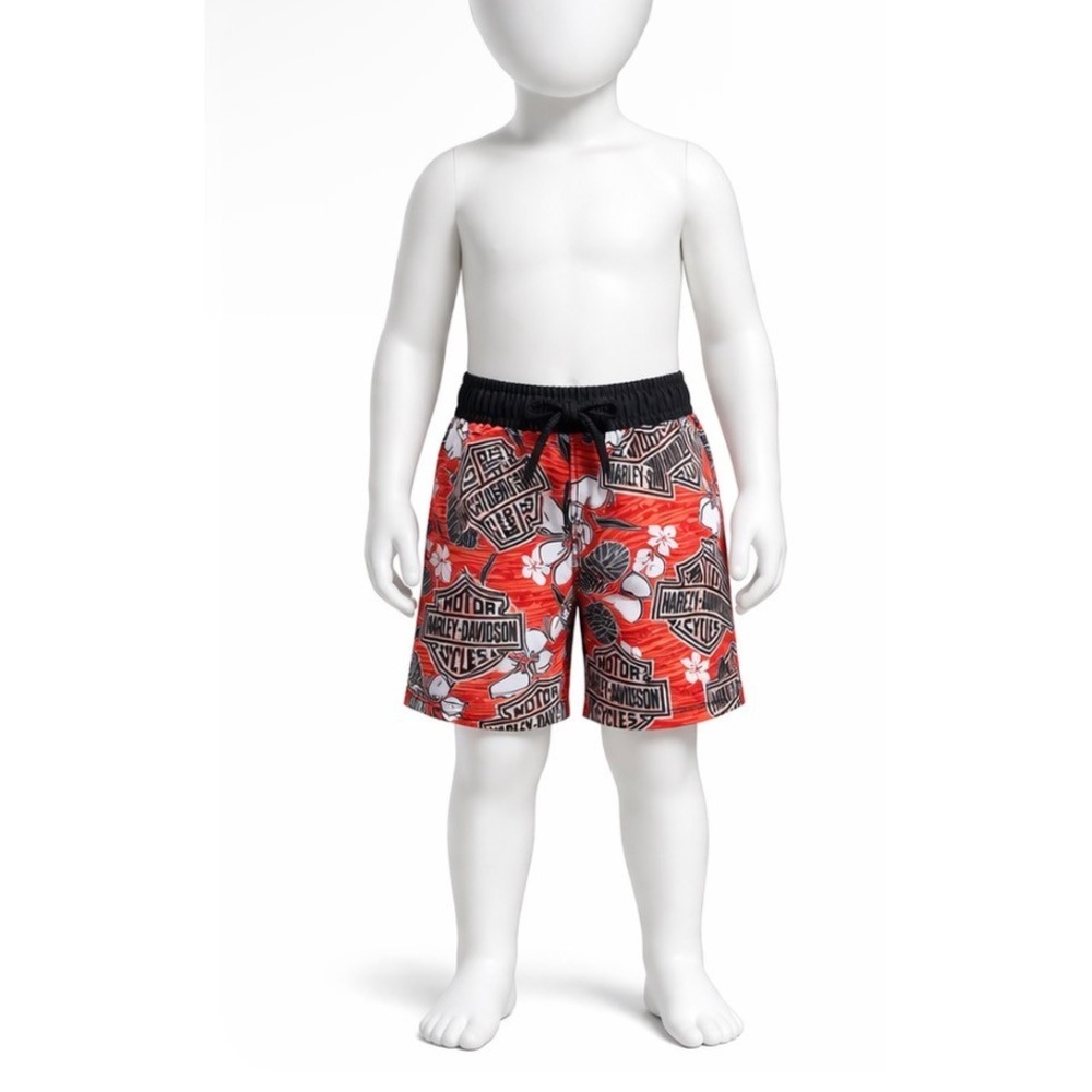 Harley Davidson Boys Swim Trunks Red Hibiscus Floral Board Shorts Size 5